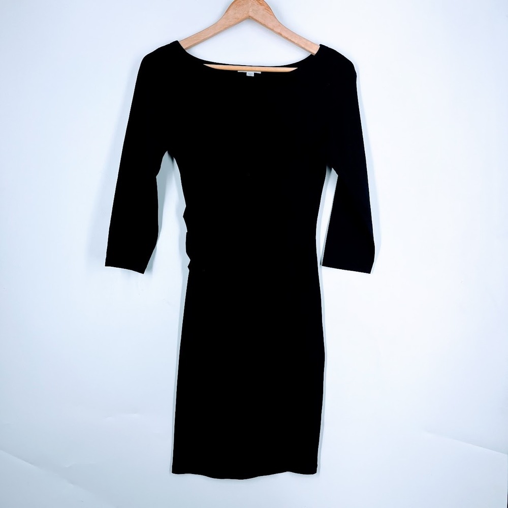 Standard James Perse Black Ruched Side 3/4 Sleeve Boat Neck Dress WHB6673CU SZ 2